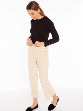 Vilagallo Amelie Corduroy Trousers in Pana Ecru With Sailor Buttons EUC Size XS